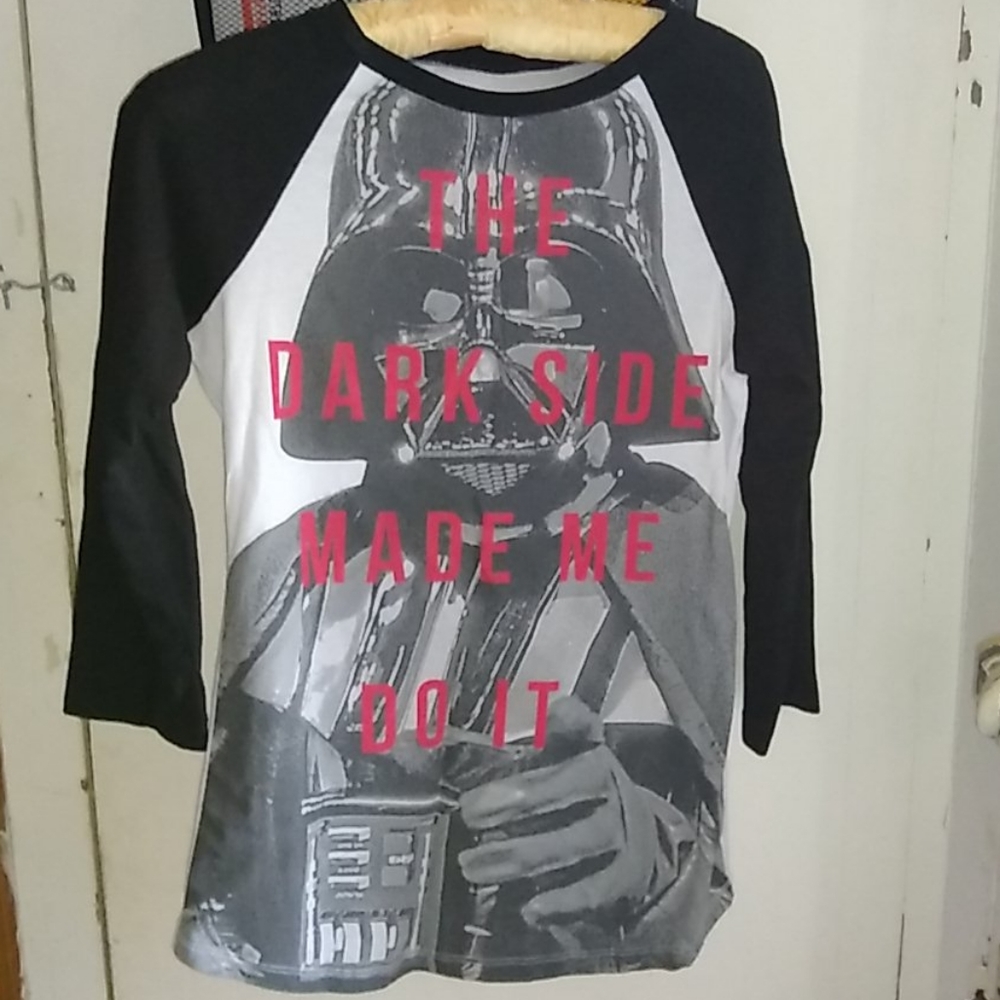 Star Wars Women's Black & White Darth Vader Raglan Long Sleeve Tee